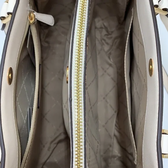 Michael Kors Daria Large Satchel Bag Leather Light Cream - Picture 11 of 16